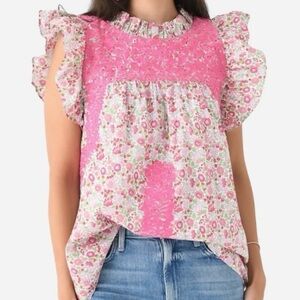 J. Marie embroidered flutter sleeve floral top